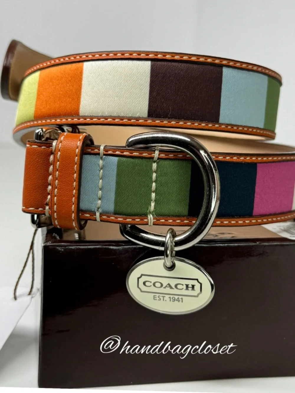Coach Legacy Rare Satin & Leather Color Block Size XL Extra Large Dog Collar